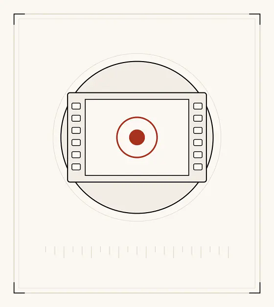 An archive plate: a strip of film with sprocket holes, framing a single red circle.