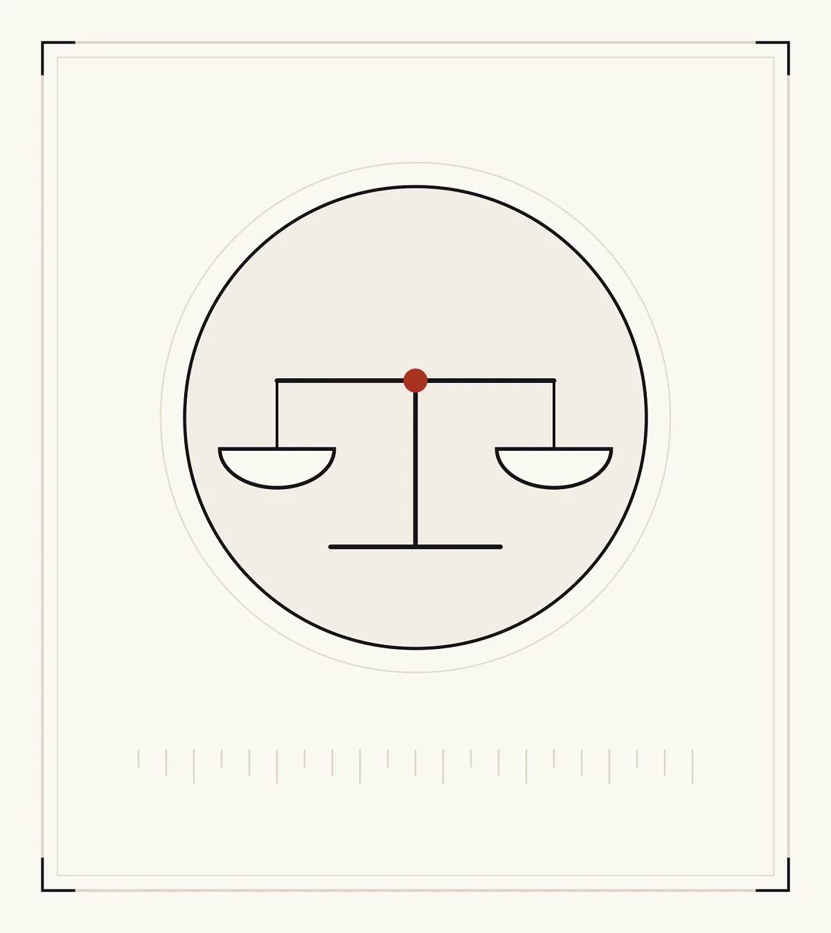 An archive plate: a balance with two empty pans hanging level from a beam.