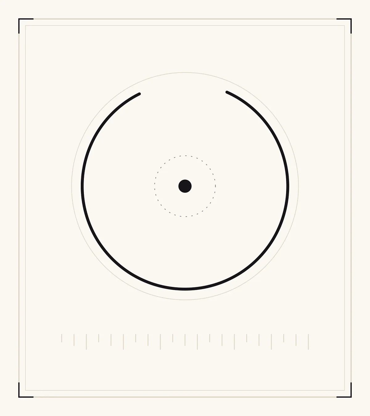 An archive plate: a brush-drawn circle left open at the top, with a single ink dot at its centre.