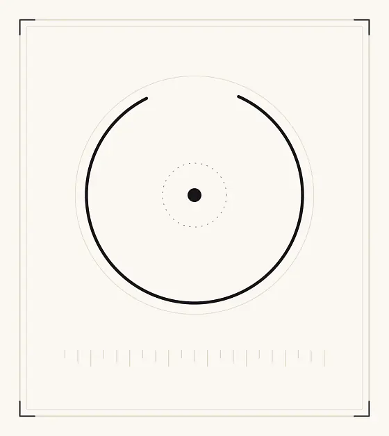 An archive plate: a brush-drawn circle left open at the top, with a single ink dot at its centre.