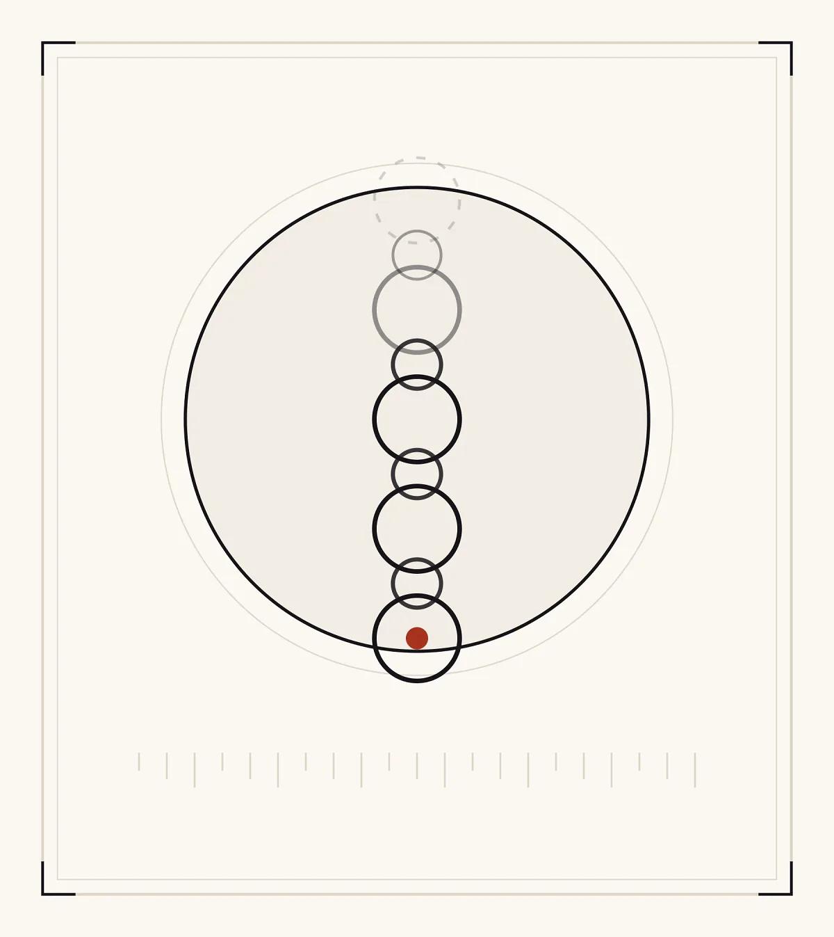 An archive plate: a vertical chain of linked rings, solid at the bottom and fading to a broken dashed ring at the top.