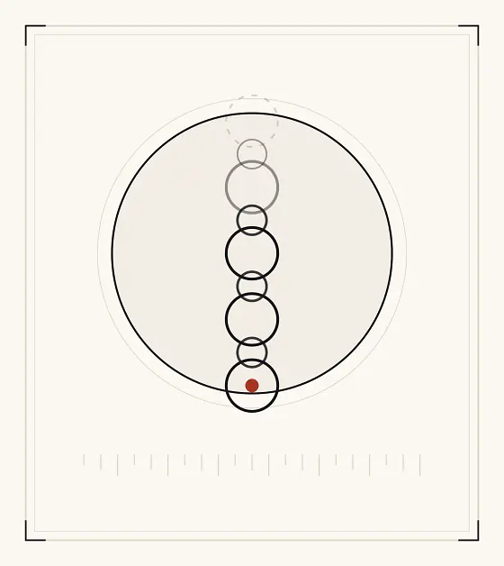 An archive plate: a vertical chain of linked rings, solid at the bottom and fading to a broken dashed ring at the top.
