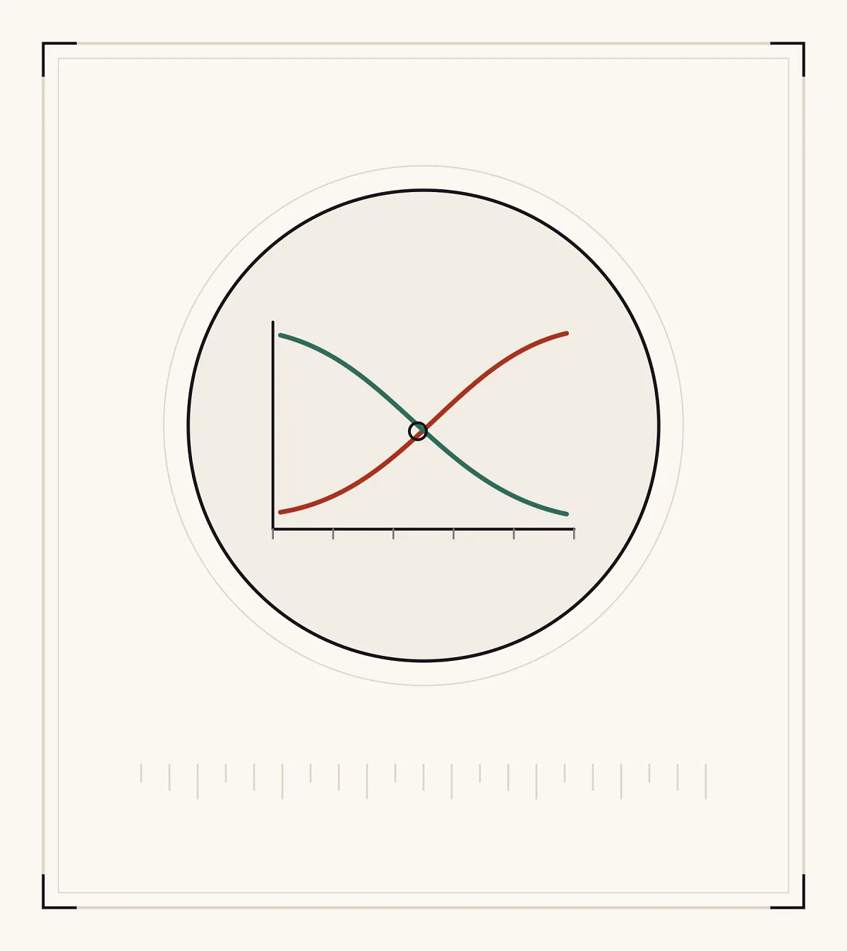An archive plate: a pair of axes with two curves crossing near the middle, one rising in red and one falling in green.