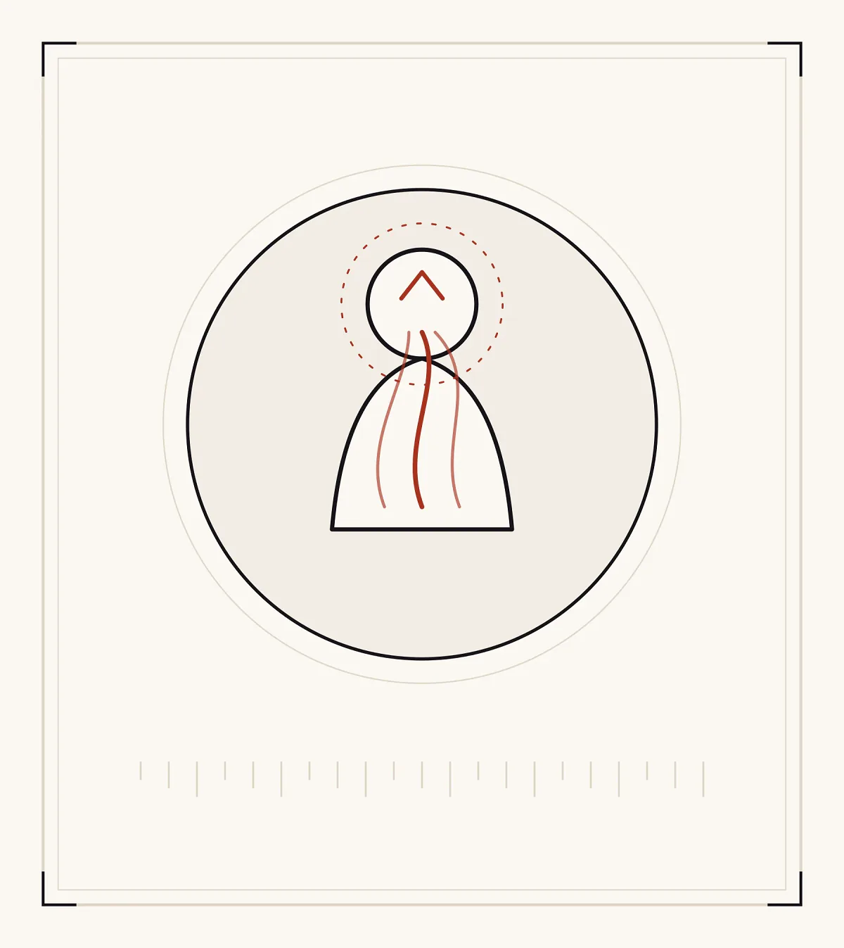 An archive plate: a simplified seated figure with three red currents rising from the abdomen into the head and an arrow escaping the crown.