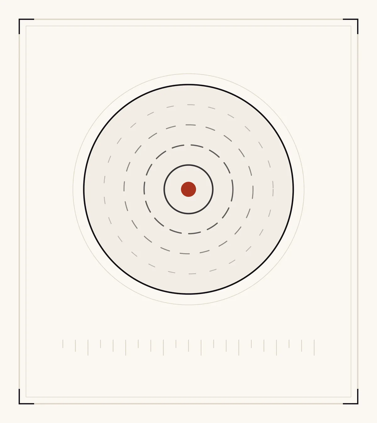 An archive plate: a solid red centre surrounded by four rings, each fainter and more broken than the one inside it.