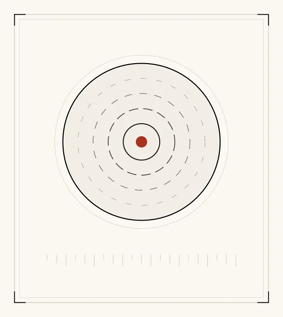 An archive plate: a solid red centre surrounded by four rings, each fainter and more broken than the one inside it.