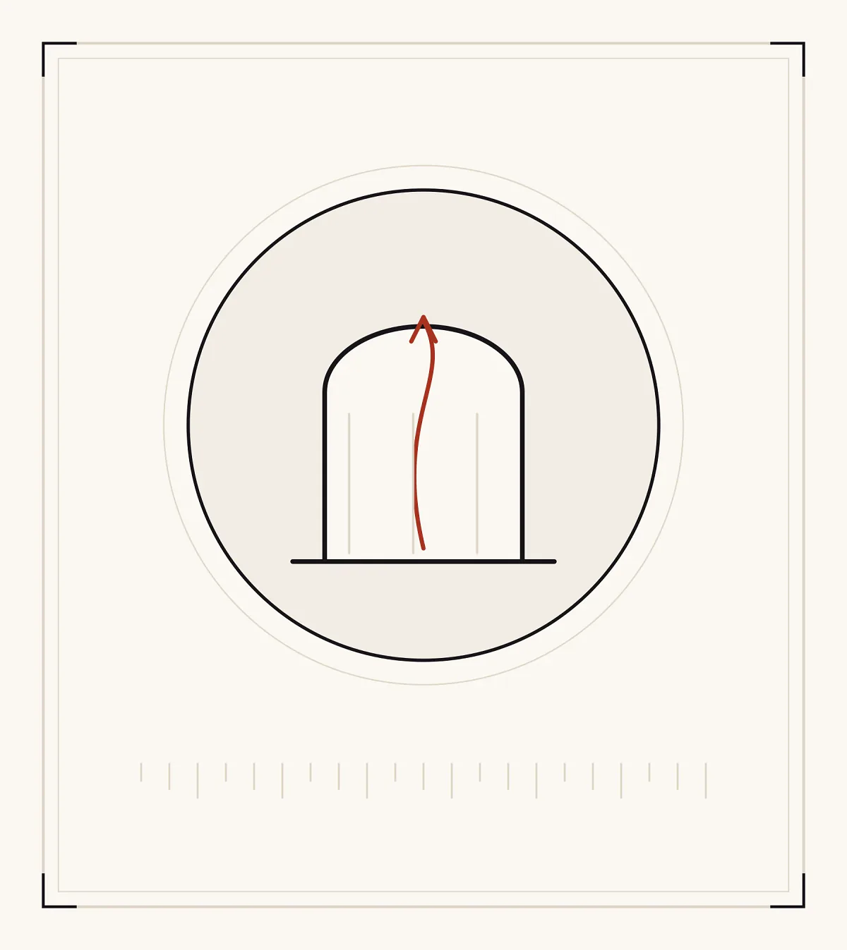 An archive plate: a gateway with a red line rising through the arch and out of it.